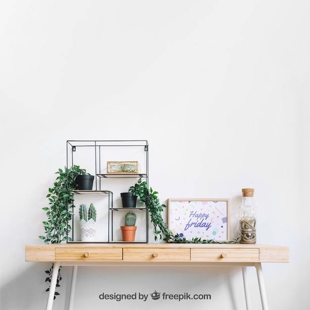 PSD frame mockup on decorated table