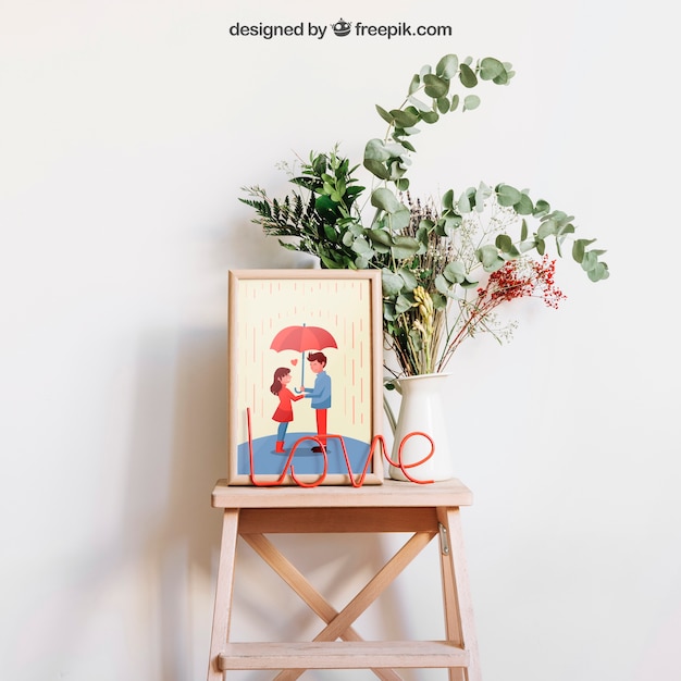 PSD frame mockup on decorative stool