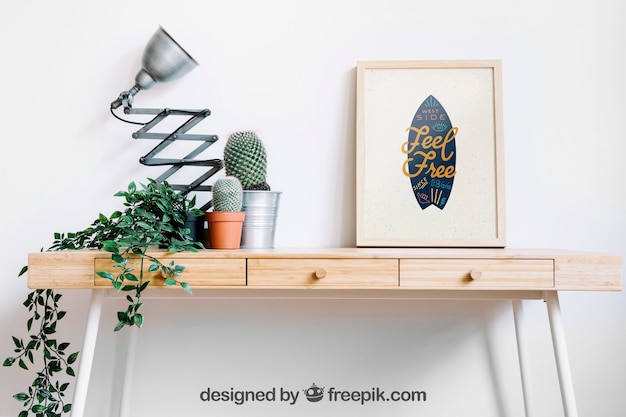 PSD frame mockup on desk