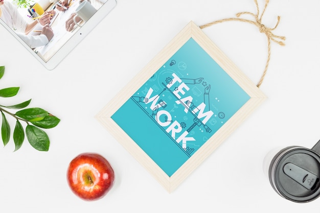 PSD frame mockup on desk