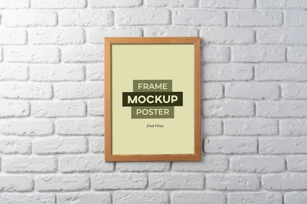 Frame mockup hanged on brick wall