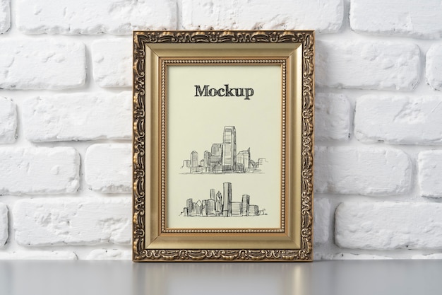 Frame mockup hanged on brick wall