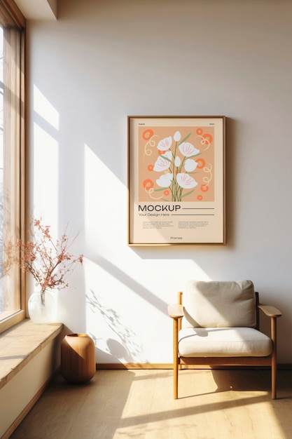 Frame mockup in de kamer met japandi esthetiek