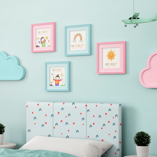 PSD frame mockup in de kinderkamer