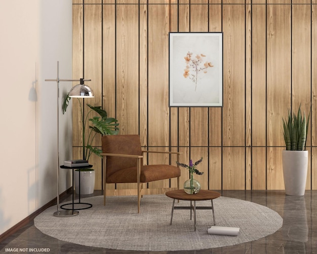 PSD frame mockup in woonkamer interieur