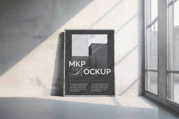 PSD frame mockup on industrial wall