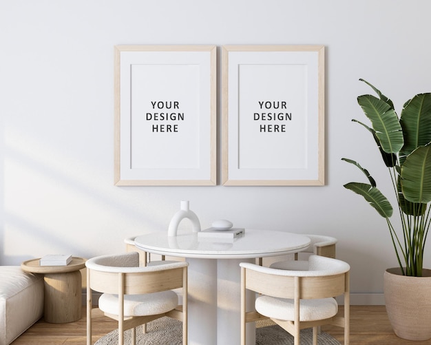 PSD frame mockup interior with plant and dinner table