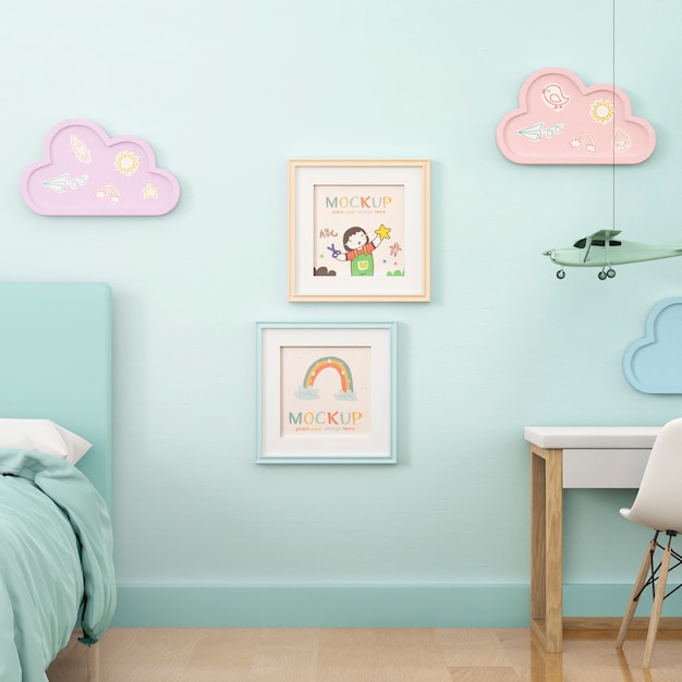 PSD frame mockup in kids room