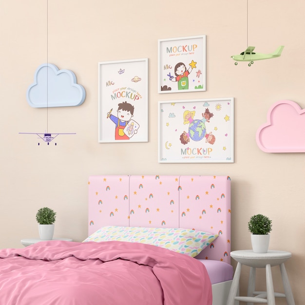 PSD frame mockup in kids room