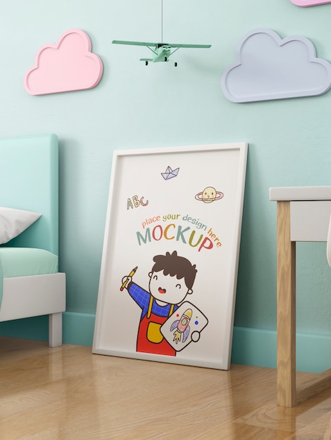 PSD frame mockup in kids room