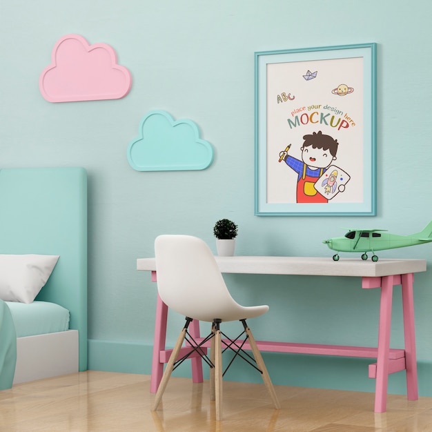 PSD frame mockup in kids room