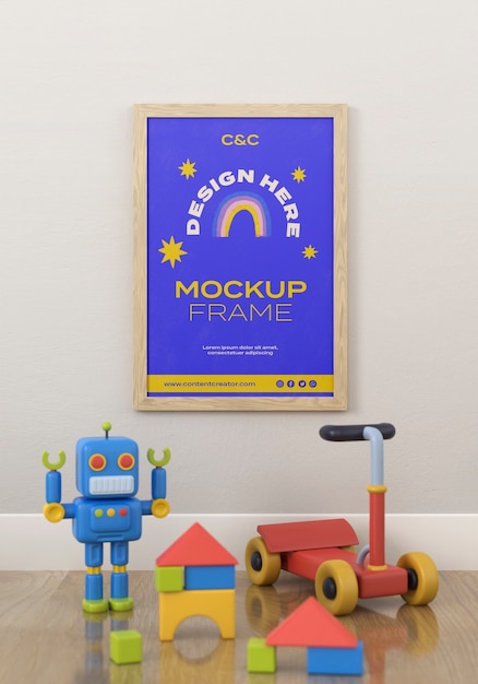 PSD frame mockup in kids room