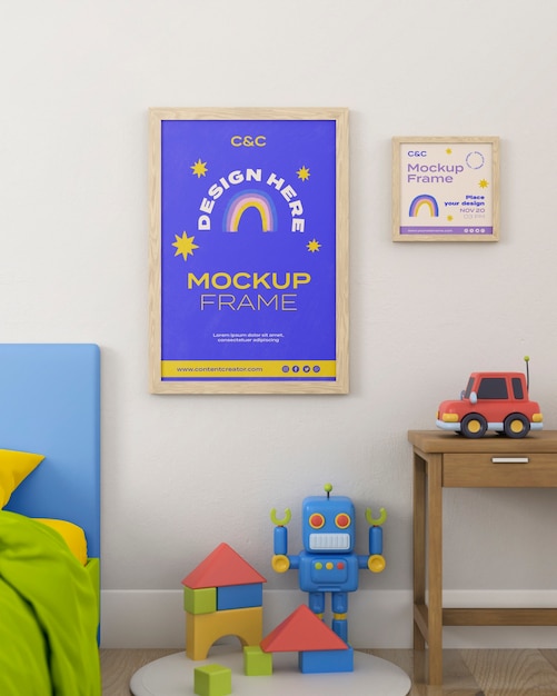 PSD frame mockup in kids room