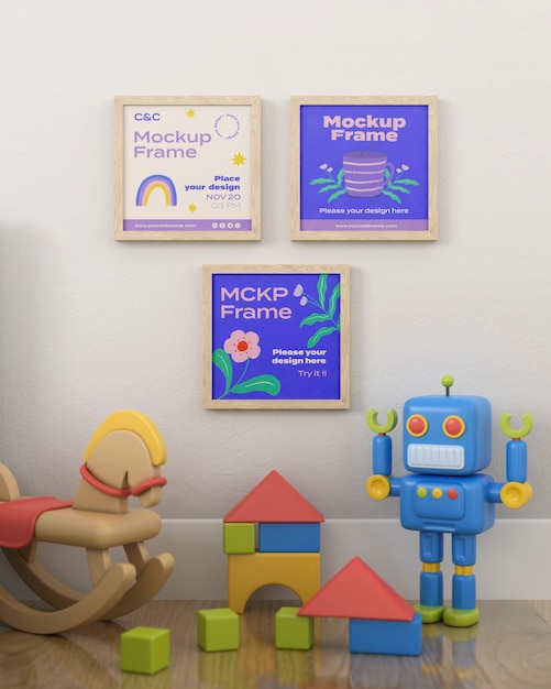 PSD frame mockup in kids room