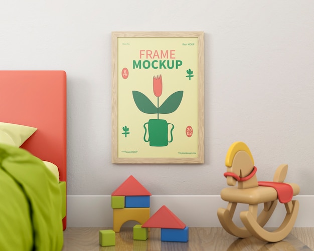 PSD frame mockup in kids room