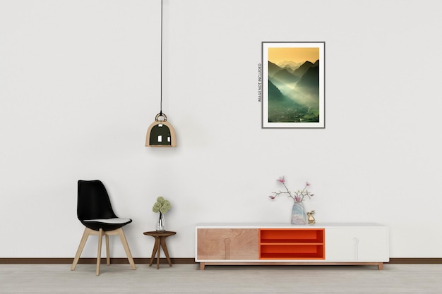 Frame mockup in living room interior