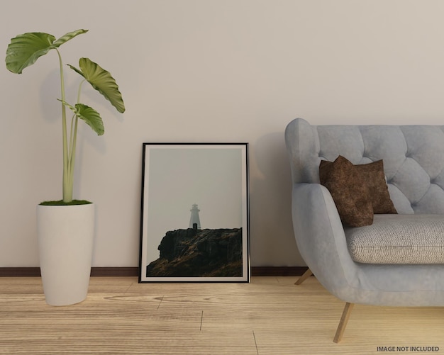 Frame mockup in living room interior