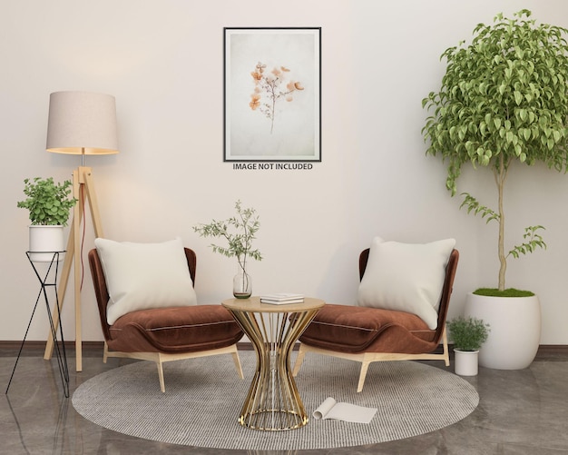 PSD frame mockup in living room interior