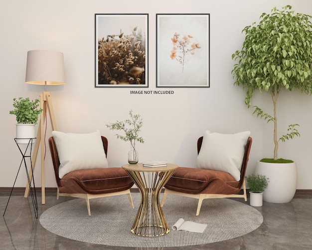 PSD frame mockup in living room interior