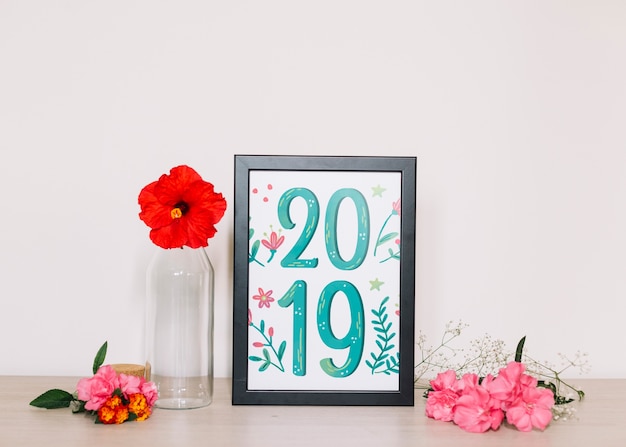 PSD frame mockup met bloemendecoratie