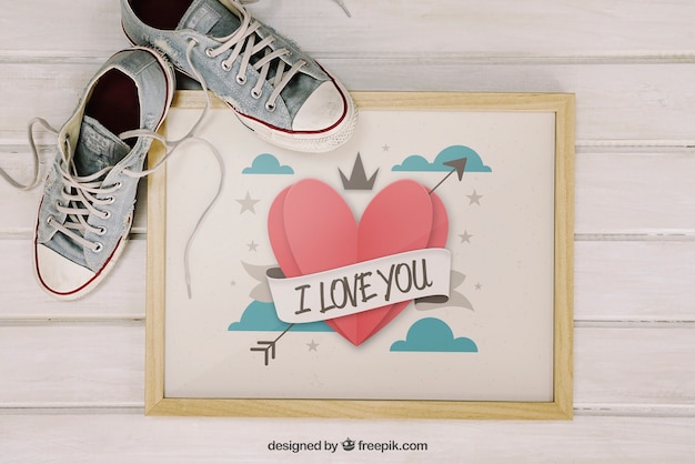 PSD frame mockup met schoenen