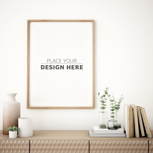 Frame mockup-ontwerp op kast met modern meubilair