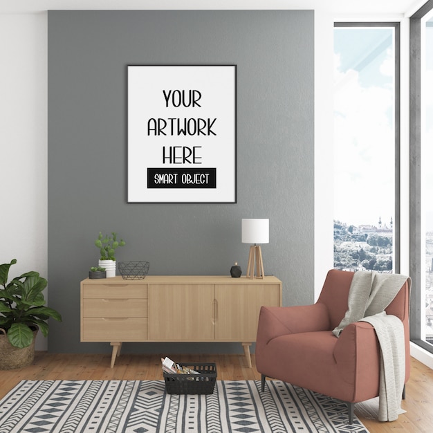 Frame mockup op de kamer muur