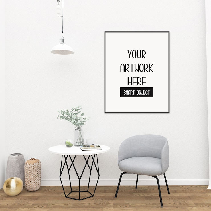 PSD frame mockup op de kamermuur