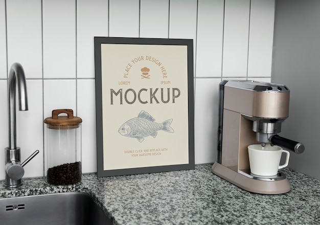 Frame mockup op de keukentafel