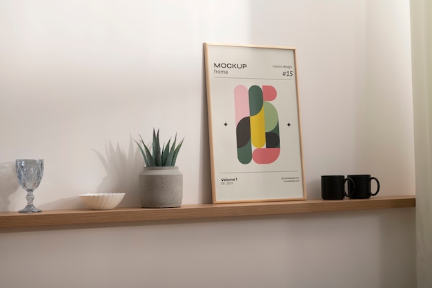 PSD frame mockup op de muur in de eetkamer