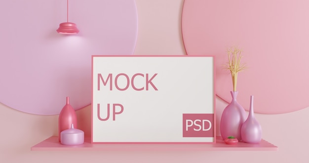 PSD frame mockup op de muurtafel met vaas