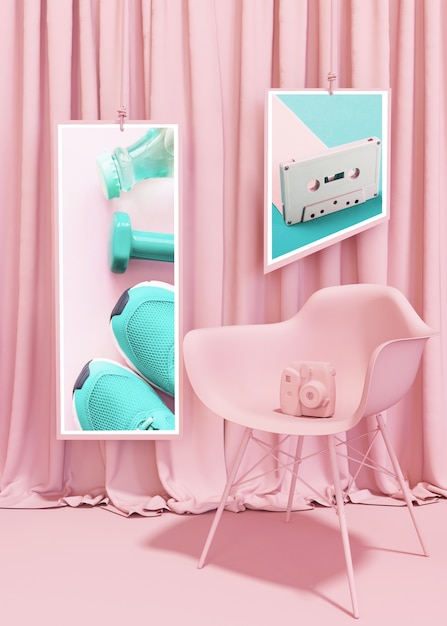 PSD frame mockup in pink pop style