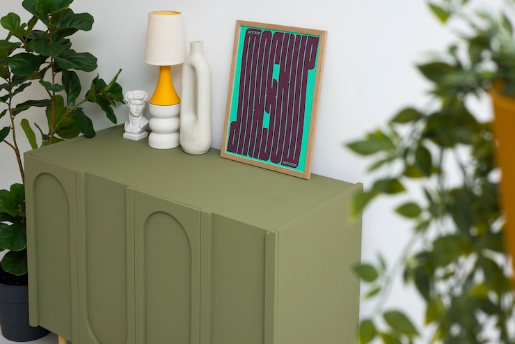 PSD frame mockup in post modern interior style