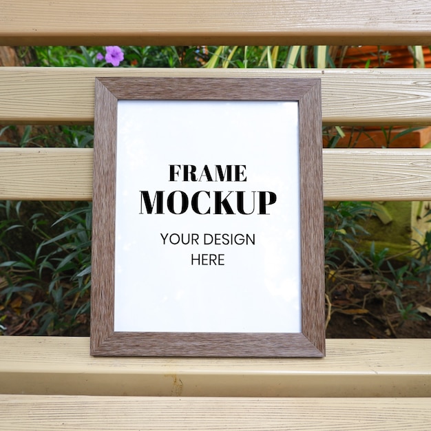 PSD frame mockup realistic on the park bench