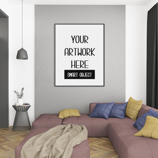 Frame mockup on the room wall