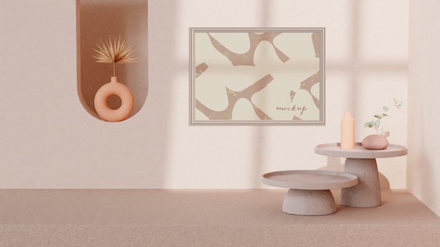 PSD frame mockup in room with beige tones