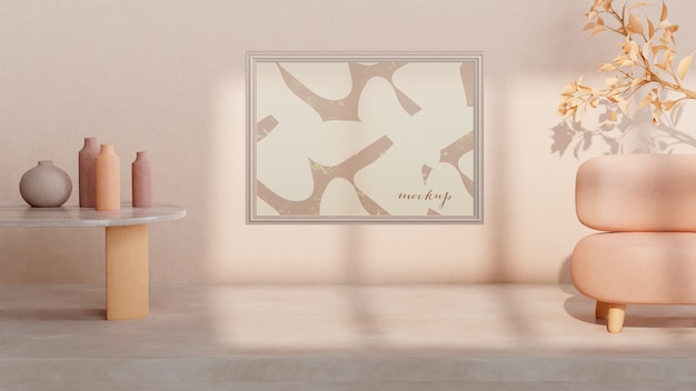 PSD frame mockup in room with beige tones