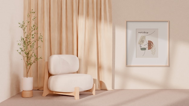 PSD frame mockup in room with beige tones