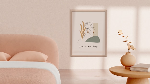 PSD frame mockup in room with beige tones