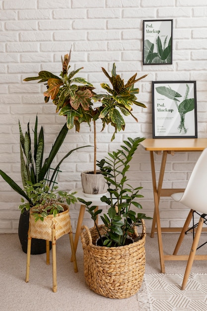 PSD frame mockup surrounded by plants