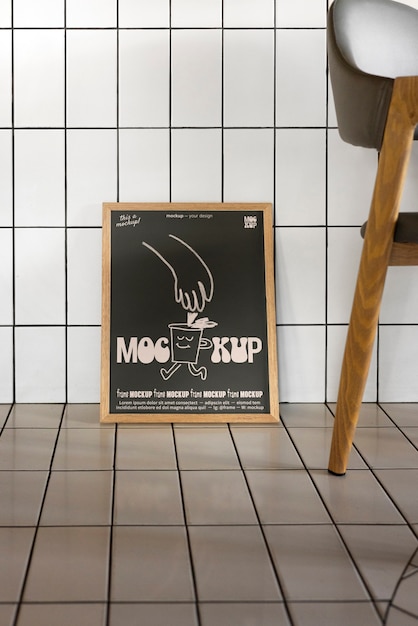 PSD frame mockup on a tiled wall