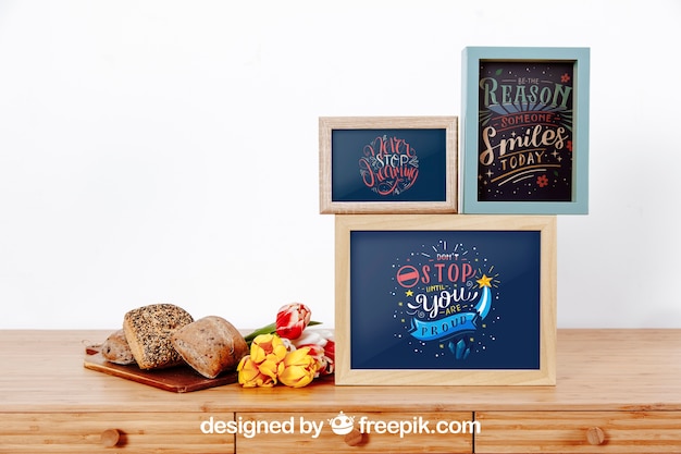 PSD frame mockup van drie met ontbijt