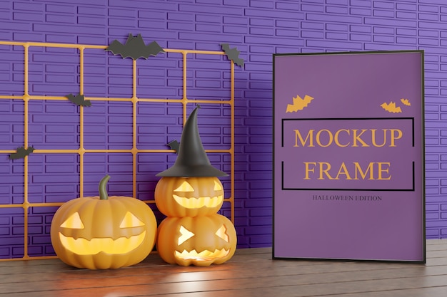 Frame mockup voor halloween-editie op de tafel