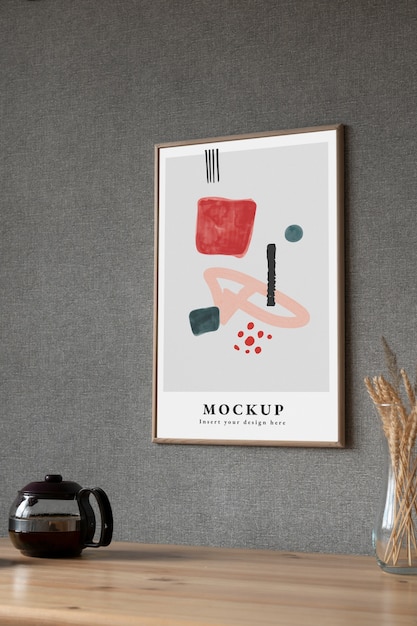 PSD frame mockup  on wall in a dining room