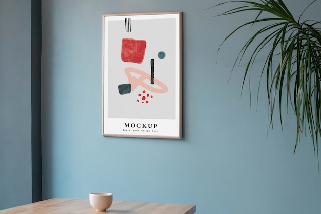 PSD frame mockup  on wall in a dining room