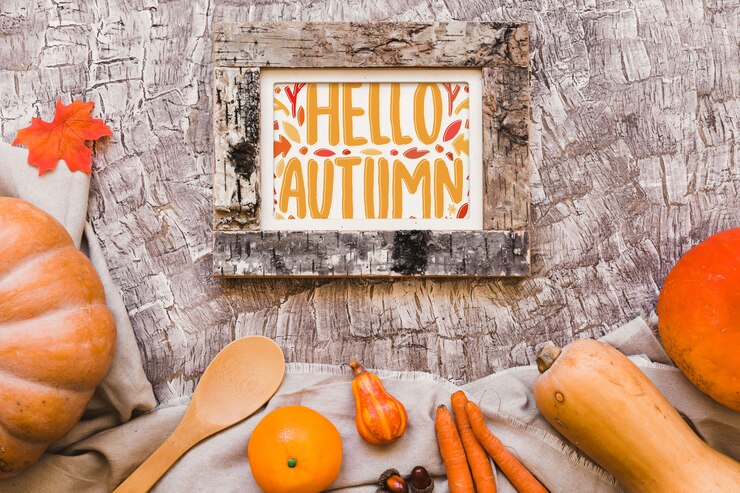 PSD frame mockup with autumn concept