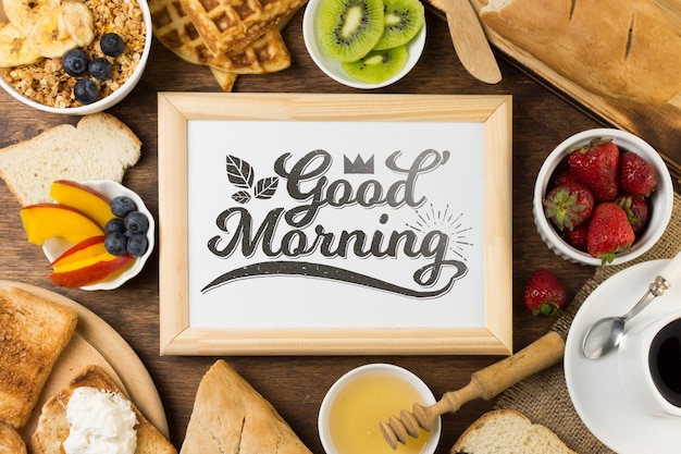 PSD frame mockup with breakfast concept