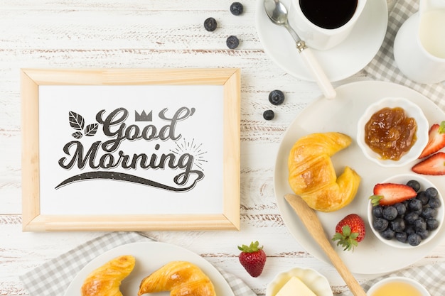 PSD frame mockup with breakfast concept