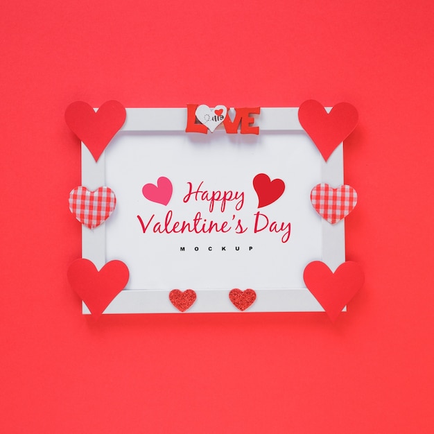 PSD frame mockup with composition of valentine objects