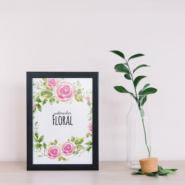 Frame mockup with floral decoration